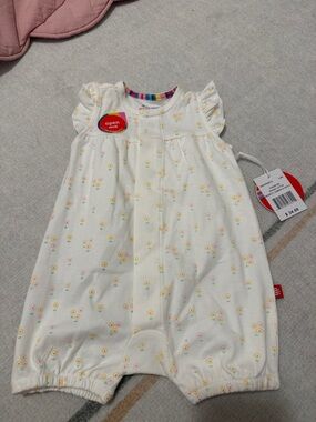 Magnetic Me Cream Floral Sleep Sack Romper with Flutter Sleeves